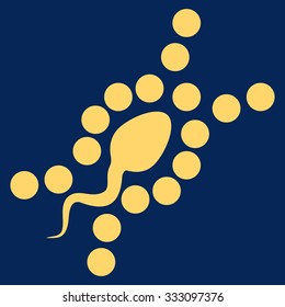 Dna Replication vector icon. Style is flat symbol, yellow color, rounded angles, blue background.