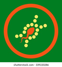 DNA Replication vector icon. Style is bicolor flat rounded symbol, orange and yellow colors, rounded angles, green background.