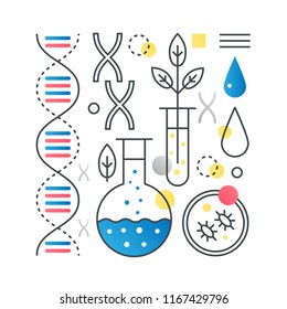 DNA research, Biotechnology, Genetic analysis vector concept in trendy line with gradient flat color.