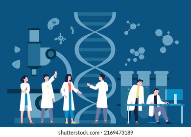 Dna Research Lab. Laboratory Medicine, Information Biological And Engineering. Medical Science Students, Biotechnology Work. Chemical And Genetic Recent Vector Scene