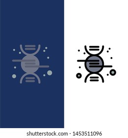 Dna, Research, Science  Icons. Flat and Line Filled Icon Set Vector Blue Background
