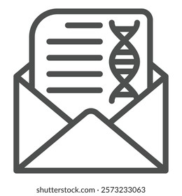 DNA result letter line icon, genetic research concept. Vector graphics. Mail envelope with DNA test paper sign on white background, outline style icon for mobile or web design