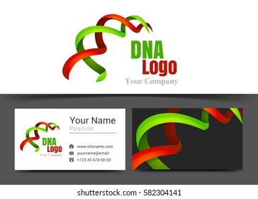 Dna Ribbon Corporate Logo and Business Card Sign Template. Creative Design with Colorful Logotype Visual Identity Composition Made of Multicolored Element. Vector Illustration.
