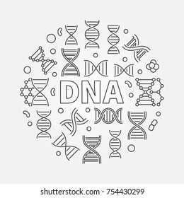 DNA round vector science concept illustration in thin line style