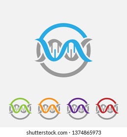 DNA rounded icon. Style is a flat DNA gray symbol inside light blue circle with black, gray, green, blue, red, orange versions