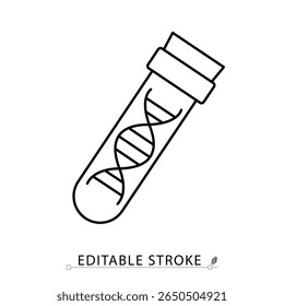 A DNA sample icon in minimalist style with editable stroke. Genetic test, lab specimen, medical analysis, biological research, DNA sequence, test tube, healthcare science, outline vector illustration.