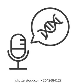 DNA science podcast clip art icon symbol, microphone and speech bubble, live broadcast sign, communication concept, isolated line vector illustration