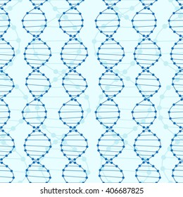 Dna Seamless Pattern. DNA  Science Blue Vector Background