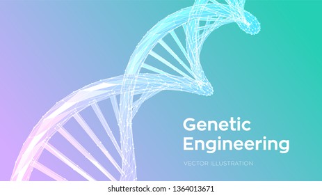 DNA sequence. Abstract 3d polygonal wireframe DNA molecules structure mesh. DNA code editable template. Science and Technology concept. Vector illustration.