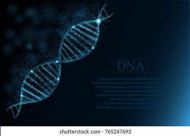 DNA sequence, DNA code structure with glow. Science concept background. Nano technology. Vector illustration, dark blue background with space for text