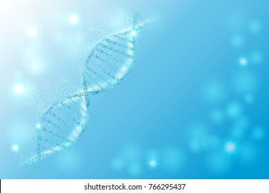 DNA-Sequenz, DNA-Code-Struktur mit Glühen. Wissenschaftskonzept, Hintergrund. Nanotechnologie. Vektorgrafik, blauer Hintergrund mit Platz für Text