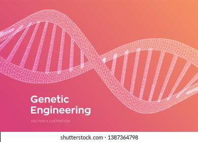 DNA sequence. Concept binary code human genome. Wireframe digital DNA molecules structure mesh. Artifical intelegence DNA code editable template. Science and Technology concept. Vector illustration.