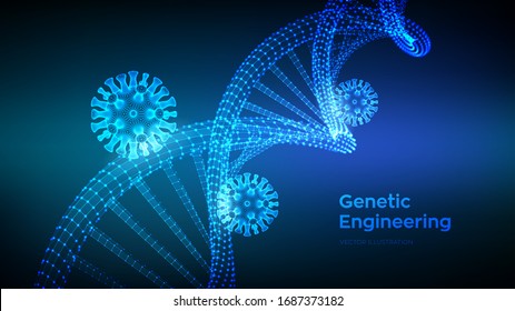 DNA sequence and COVID-19 infection virus cells. Coronavirus 2019-nCov. Abstract novel coronavirus bacteria. DNA molecules structure mesh. Pandemic risk medical background. Vector illustration.