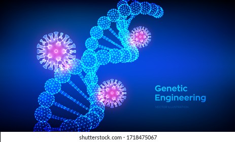 DNA sequence and COVID-19 infection virus cells. Coronavirus 2019-nCov. Abstract novel coronavirus bacteria. DNA molecules structure mesh. Pandemic risk medical background. Vector illustration.