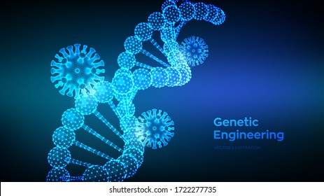 DNA sequence and COVID-19 infection virus cells. Coronavirus 2019-nCov. Abstract novel coronavirus bacteria. DNA molecules structure mesh. Pandemic risk medical background. Vector illustration.