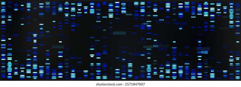 DNA sequence map with genetic data pattern. Abstract chromosome visualization for medical test and analysis. Science and biology bg graphic design with x and y genome evolution. Glitch wallpaper