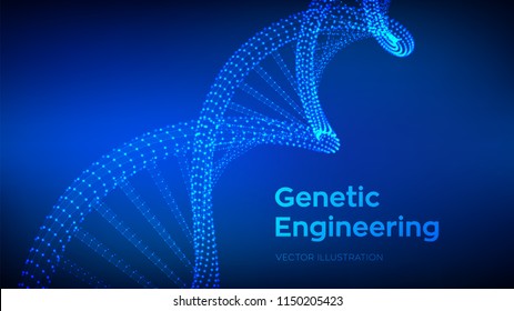 DNA sequence. Wireframe DNA molecules structure mesh. DNA code editable template. Science and Technology concept. Vector illustration.