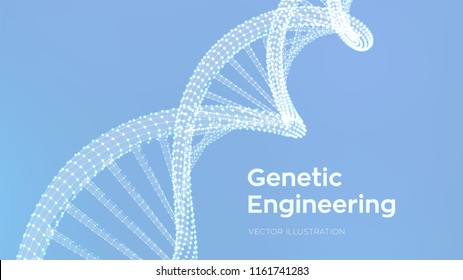 DNA sequence. Wireframe DNA molecules structure mesh. DNA code editable template. Science and Technology concept. Vector illustration.