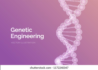 DNA sequence. Wireframe DNA molecules structure mesh. DNA code editable template. Science and Technology concept. Vector illustration.