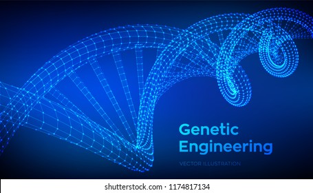 DNA sequence. Wireframe DNA molecules structure mesh. DNA code editable template. Science and Technology concept. Vector illustration.