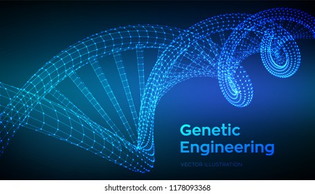 DNA sequence. Wireframe DNA molecules structure mesh. DNA code editable template. Science and Technology concept. Vector illustration.