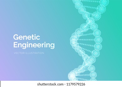 DNA sequence. Wireframe DNA molecules structure mesh. DNA code editable template. Science and Technology concept. Vector illustration.