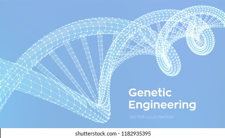 DNA sequence. Wireframe DNA molecules structure mesh. DNA code editable template. Science and Technology concept. Vector illustration.