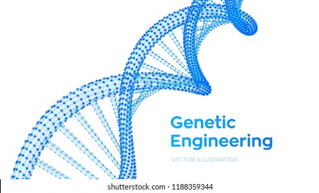 DNA sequence. Wireframe DNA molecules structure mesh. DNA code editable template. Science and Technology concept. Vector illustration.