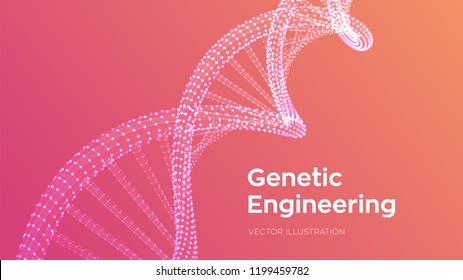 DNA sequence. Wireframe DNA molecules structure mesh. DNA code editable template. Science and Technology concept. Vector illustration.