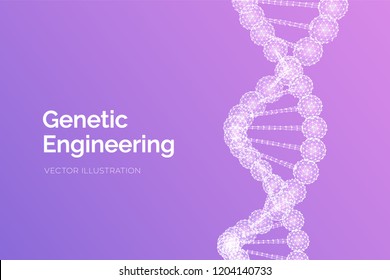 DNA sequence. Wireframe DNA molecules structure mesh. DNA code editable template. Science and Technology concept. Vector illustration.