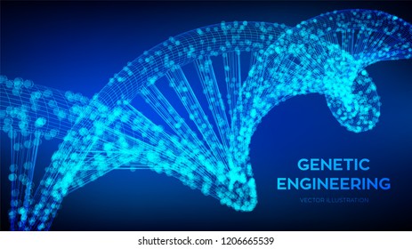 DNA sequence. Wireframe DNA molecules structure mesh. DNA code editable template. Science and Technology concept. Vector illustration.