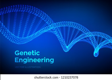 DNA sequence. Wireframe DNA molecules structure mesh. DNA code editable template. Science and Technology concept. Vector illustration.