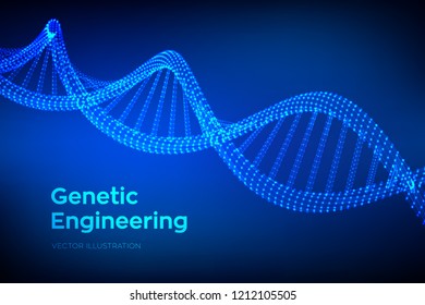 DNA sequence. Wireframe DNA molecules structure mesh. DNA code editable template. Science and Technology concept. Vector illustration.