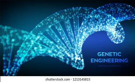 DNA sequence. Wireframe DNA molecules structure mesh. DNA code editable template. Science and Technology concept. Vector illustration.