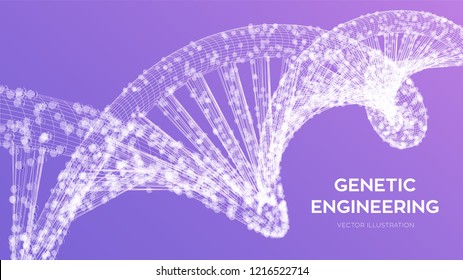 DNA sequence. Wireframe DNA molecules structure mesh. DNA code editable template. Science and Technology concept. Vector illustration.