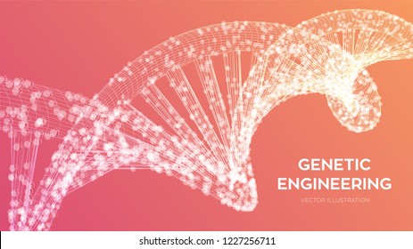 DNA sequence. Wireframe DNA molecules structure mesh. DNA code editable template. Science and Technology concept. Vector illustration.