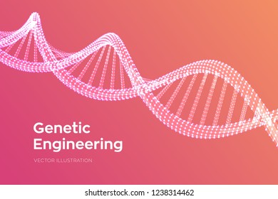 DNA sequence. Wireframe DNA molecules structure mesh. DNA code editable template. Science and Technology concept. Vector illustration.