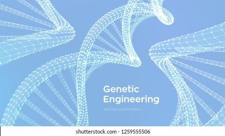 DNA sequence. Wireframe DNA molecules structure mesh. DNA code editable template. Science and Technology concept. Vector illustration.