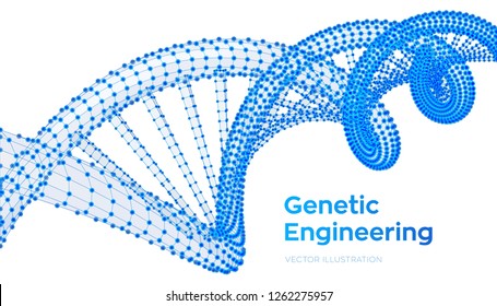 DNA sequence. Wireframe DNA molecules structure mesh. DNA code editable template. Science and Technology concept. Vector illustration.