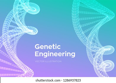 DNA sequence. Wireframe DNA molecules structure mesh. DNA code editable template. Science and Technology concept. Vector illustration.