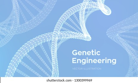 DNA sequence. Wireframe DNA molecules structure mesh. DNA code editable template. Science and Technology concept. Vector illustration.