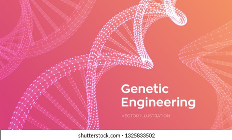 DNA sequence. Wireframe DNA molecules structure mesh. DNA code editable template. Science and Technology concept. Vector illustration.