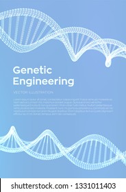 DNA sequence. Wireframe DNA molecules structure mesh. DNA code editable template. Science and Technology concept. Flyer or brochure template. Vector illustration.