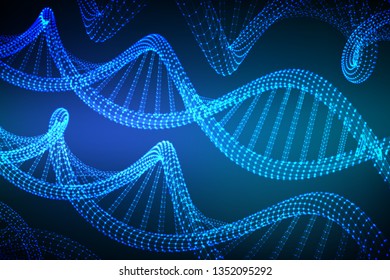 DNA sequence. Wireframe DNA molecules structure mesh. DNA code editable template. Science and Technology concept. Vector illustration.