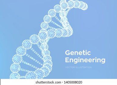 DNA sequence. Wireframe DNA molecules structure mesh. DNA code editable template. Science and Technology concept. Vector illustration.