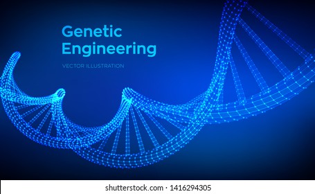 DNA sequence. Wireframe DNA molecules structure mesh. DNA code editable template. Science and Technology concept. Vector illustration.