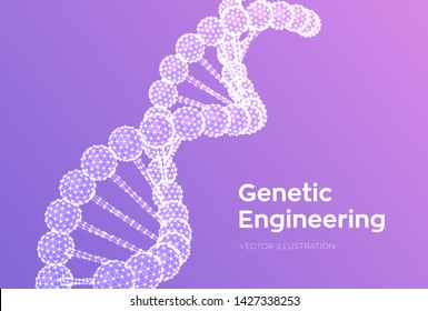DNA sequence. Wireframe DNA molecules structure mesh. DNA code editable template. Science and Technology concept. Vector illustration.