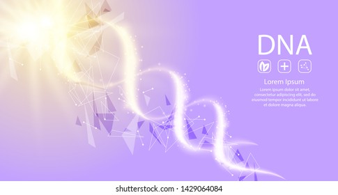 DNA sequence. Wireframe DNA molecules structure. DNA code editable template. Science and Technology concept. Vector illustration.