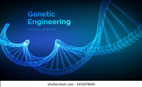 DNA sequence. Wireframe DNA molecules structure mesh. DNA code editable template. Science and Technology concept. Vector illustration.