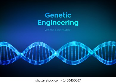 DNA sequence. Wireframe DNA molecules structure mesh. DNA code editable template. Science and Technology concept. Vector illustration.